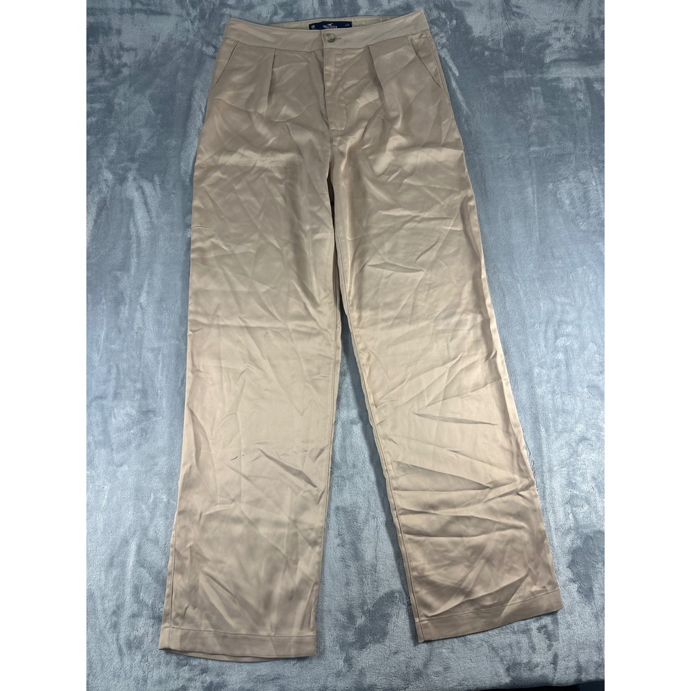 Hollister Ultra High-Rise Dad‎ Pants Tan Satin Pleated Wide Leg Trousers 0R W24